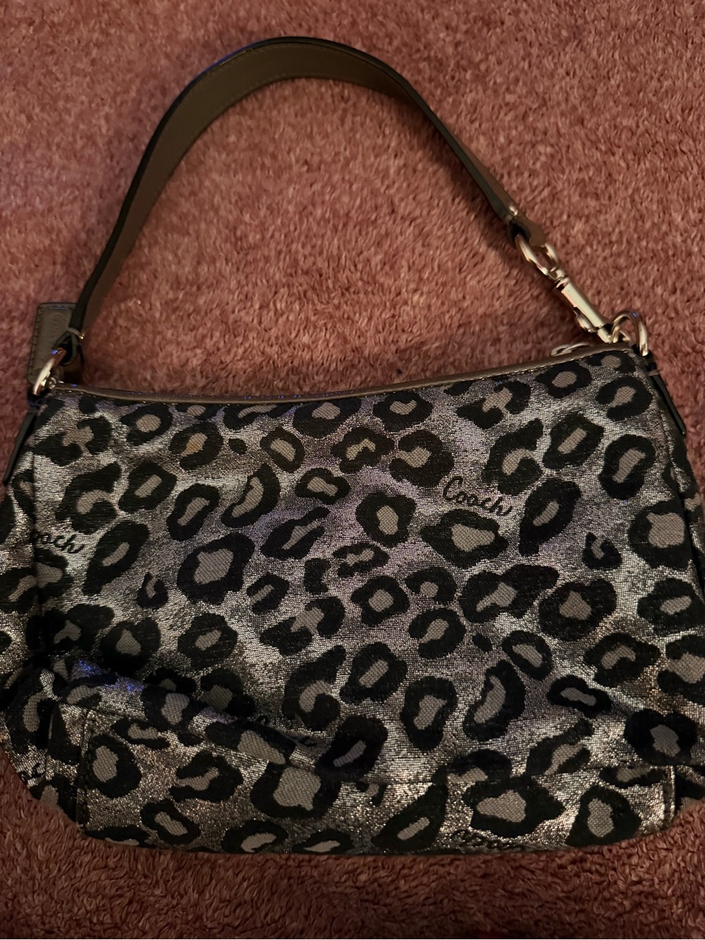 Coach Silver and Black Leopard-Print Shoulder Bag